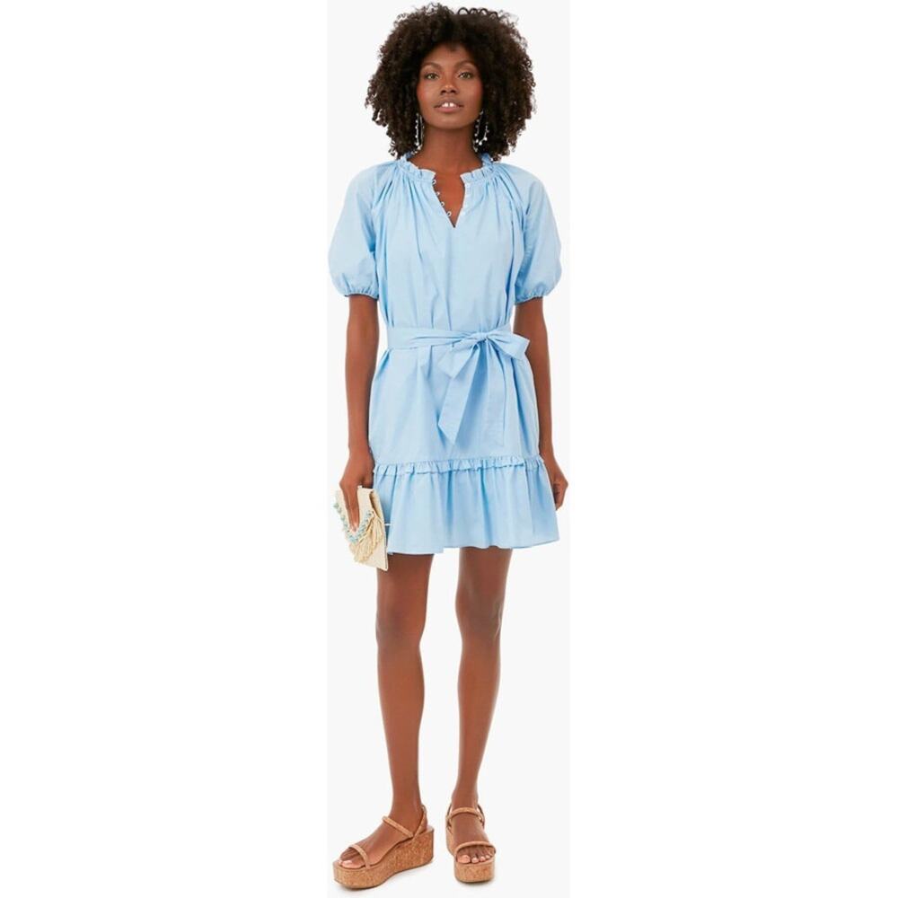 Tuckernuck Hyacinth House Light Blue Mini Gwyn Dress puffy sleeves size large